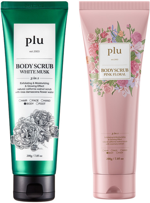 plu 三合一身體磨砂膏 白麝香 200g+粉紅花卉 200g, 400g, 1組