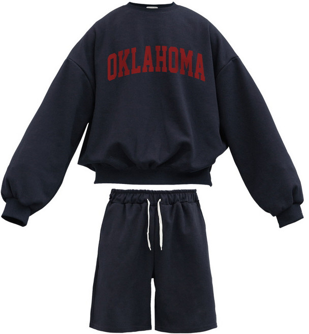 이지스튜디오 W 스트롱코튼 오클라호마 벌룬핏 맨투맨 + 오버핏 반바지 트레이닝 세트