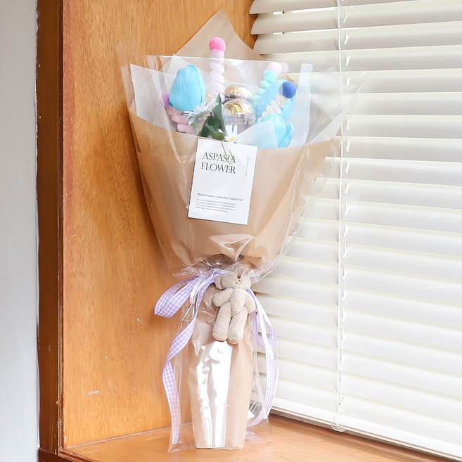 아스파시아 테디 로쉐 모루 꽃다발, 블루