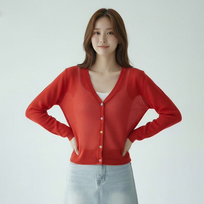 페이퍼먼츠 여성용 미에르 컬러 버튼 얇은 가디건 14310