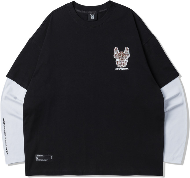 라이프워크 남성용 라독 레이어드 오버핏 면 긴팔 티셔츠