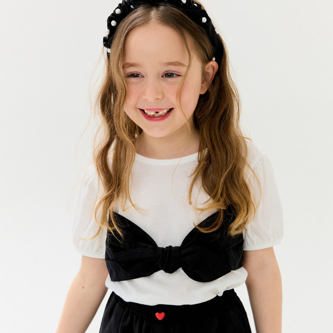 리에벨로 여아용 블랙리본 티셔츠