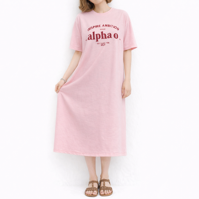 라라온 면 코튼 레터링 롱기장 반팔 원피스 26TSP3844