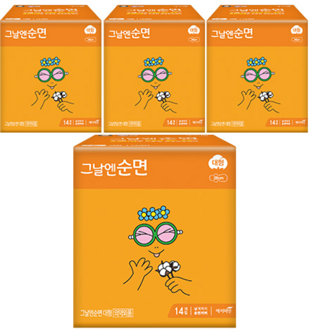 예지미인 그날엔순면 바바파파 대형 생리대 날개형, 14개입, 4세트