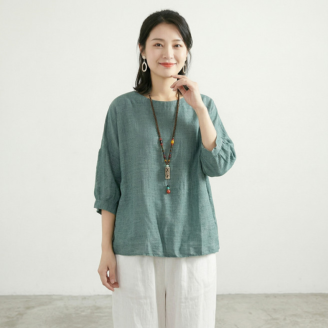 INFIOUS 女款涼爽夏季亞麻大尺碼襯衫 I263-0213