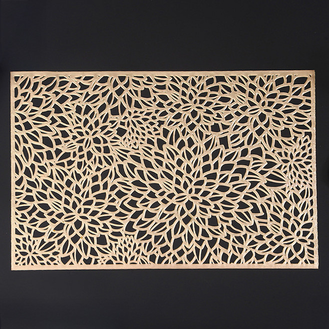 한봄누리 직사각 꽃무늬 펀칭 장식 PVC 테이블 매트, 골드, 2개, 45 x 30 cm