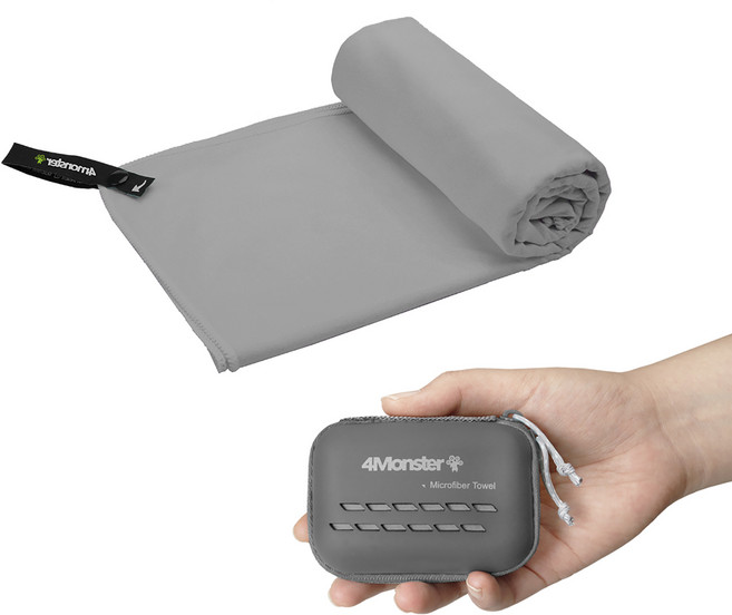 4몬스터 마이크로화이바 극세사 다용도 타월 + EVA 케이스 세트 XS 30 x 50 cm, 그레이, 1개