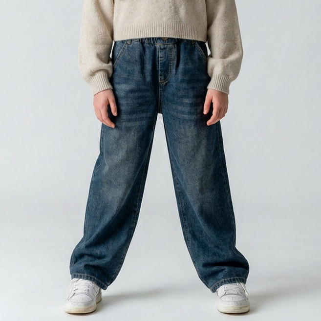 키즈레시피 에이크 워싱 와이드 데님팬츠