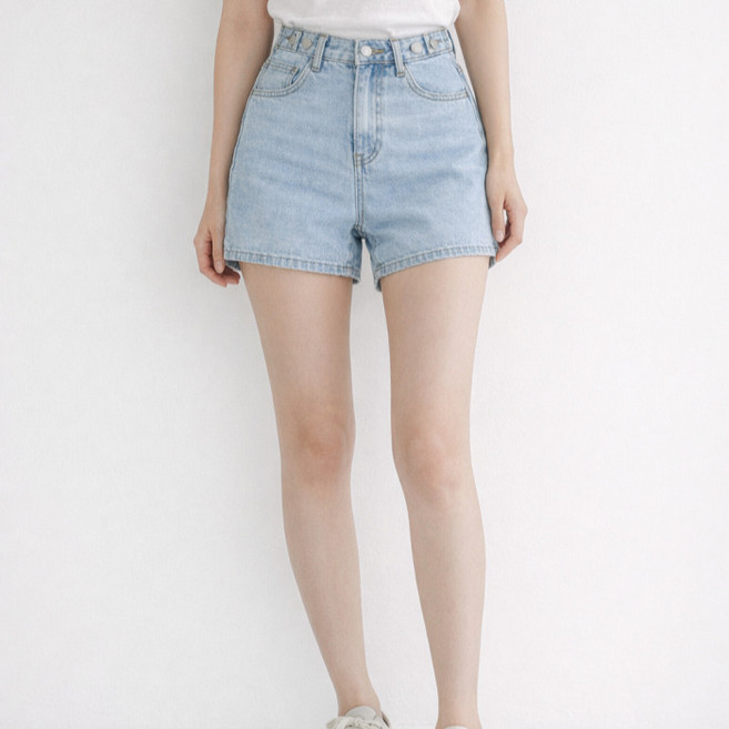 라라온 여성용 숏/기본 기장 베이직 버튼 데님 숏팬츠 26TSP3979