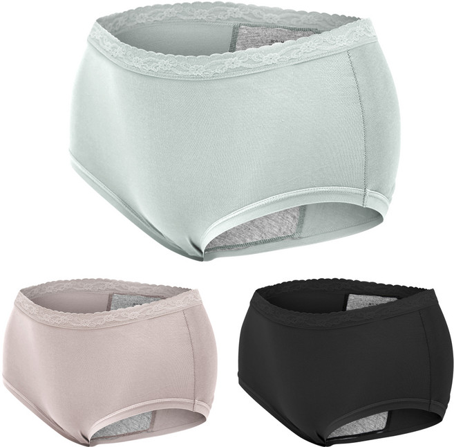 GIAT 吉亞特 石墨烯柔感防漏生理褲 蕾絲款 530864 3件組, 晶石黑 + 淡灰綠 + 拿鐵膚