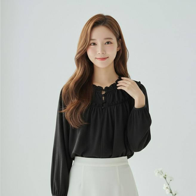 페이퍼먼츠 플로라 넥 셔링 블라우스 14267