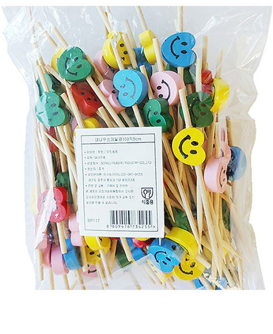 이홈베이킹 대나무 하트 스마일픽 12cm, 1세트, 100개