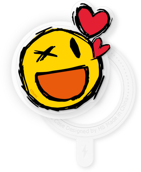 유스픽 디자인 맥세이프 스마트 톡톡 + 후면 마그네틱 링 스티커 세트, 이모지 61 하트이모지, 1세트