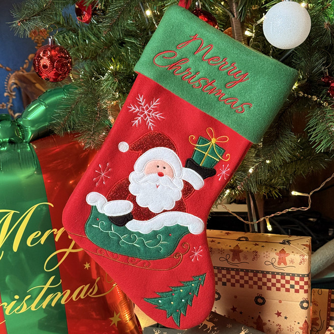 리드홈 X-MAS 크리스마스 트리 장식 소품 양말 주머니, 선물산타 그린레드, 1개