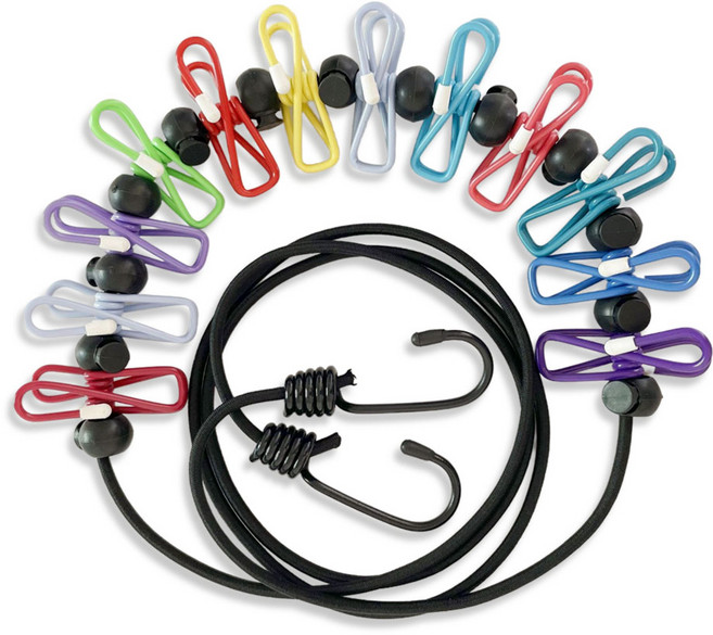 벨리안 여행용 행거 12개 집게 고리형 빨랫줄, 블랙