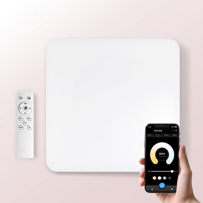 번개표 블루밍 LED 스마트 사각 방등 55W + 리모컨 세트, 화이트