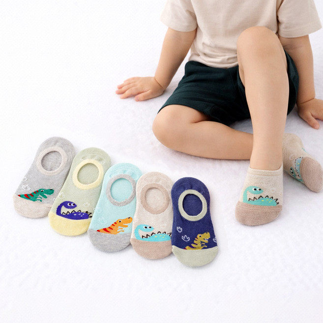 엔젤테디 아동용 미끄럼방지 쥬라기 갓성비 덧신 5족 세트