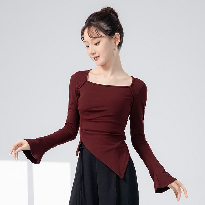 디멜디 여성용 요가댄스 언발컷 트레이닝 티셔츠