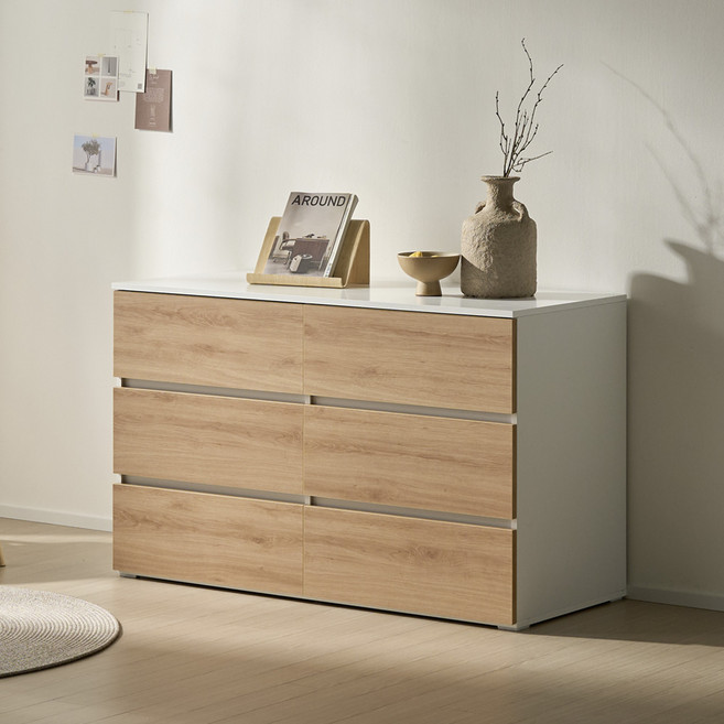 베이지메이트 리네아 서랍장 와이드 3단 6칸 방문설치, 오크화이트, 6개