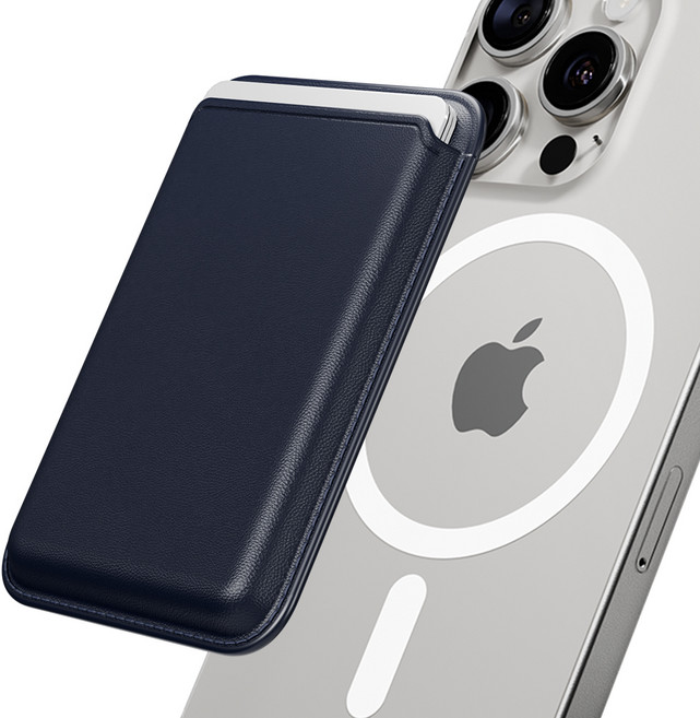 신지모루 맥세이프 3장 수납 M 비카 베이직 가죽 카드지갑 케이스, 네이비, 1개