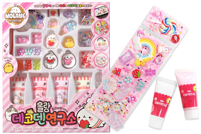 2Youngdesign Molang 奶油膠 高級 DIY 套組 + DIY 鉛筆盒 裝飾 套組, 1套, 隨機出貨(公仔, 零件, 裝飾配件)