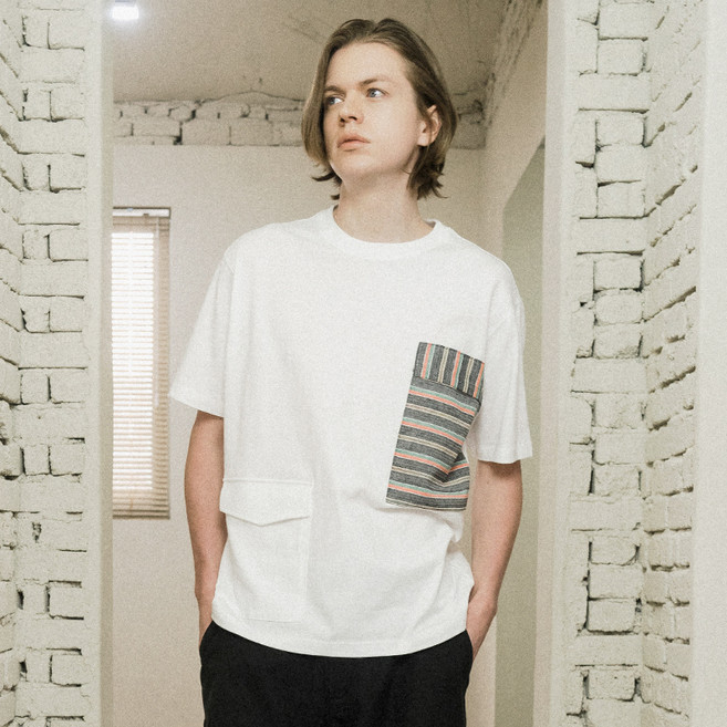 커스텀어스 남성용 통기성 프린트 포켓배색 라운드 반팔티셔츠 CXS24MKRT506