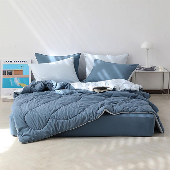 韓國 amante 基本柔軟雙面薄被, 藍色