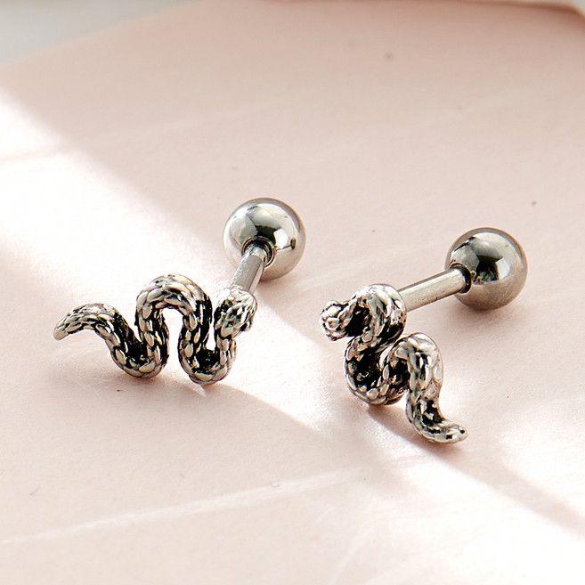 노이드비 남성용 써지컬스틸 엔틱 섬세 스네이크 뱀피어싱 2p