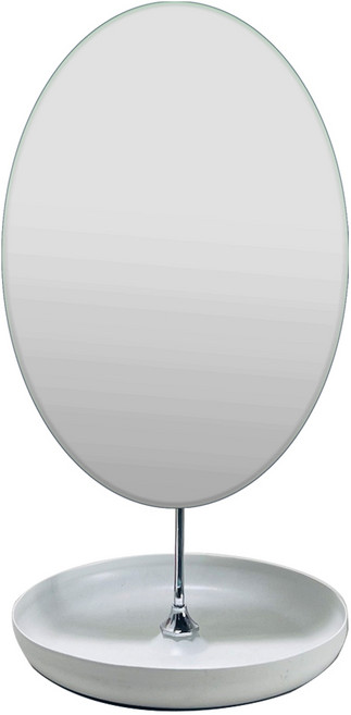 유일아트 타원 반달 트레이 탁상거울, 화이트