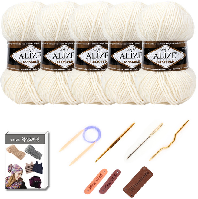 마마니트알리제 라나골드 실 5p 목도리 DIY 세트, 1세트, 62 라이트크림