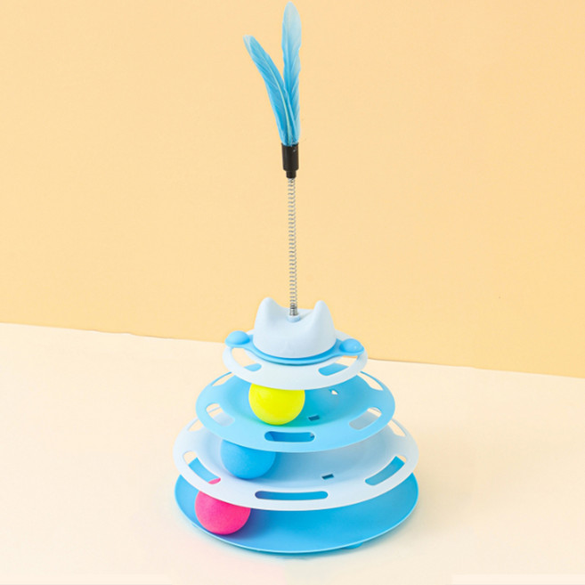 데이소이 회전식 트랙 볼 고양이 장난감 + 깃털 업그레이드 세트, 08 블루, 1세트