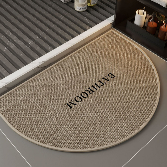 지앤와이 린넨 짜임 논슬립 욕실 발매트 반원배스룸