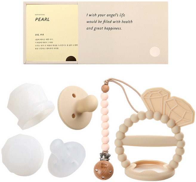 데일리라이크 봉봉 탄생석 노리개 젖꼭지 치발기 세트, 6월 진주, 2단계(4개월이상), 1세트
