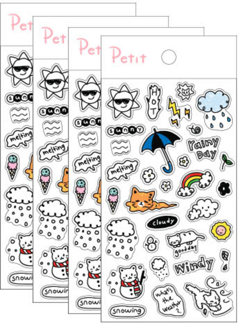 쁘띠팬시 디자인 스티커, 드로잉 웨더(PD890), 4개