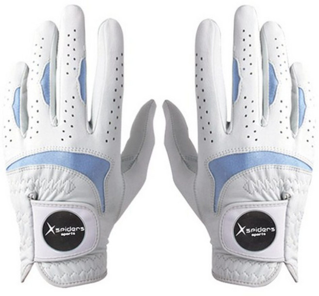 Xspiders 男款羊皮高爾夫手套 兩手用24號, 白色 + 藍色, 1雙
