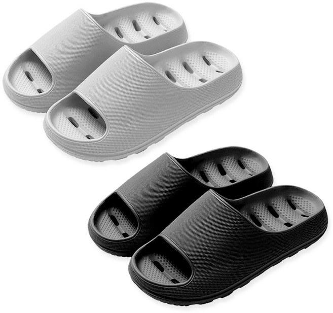 힐링스팟 남성용 논슬립 욕실 슬리퍼 2종 세트, 그레이, 블랙, 1개