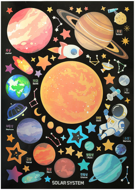 핑크풋 12000 빅 야광별 스티커 태양계, 혼합색상, 1개