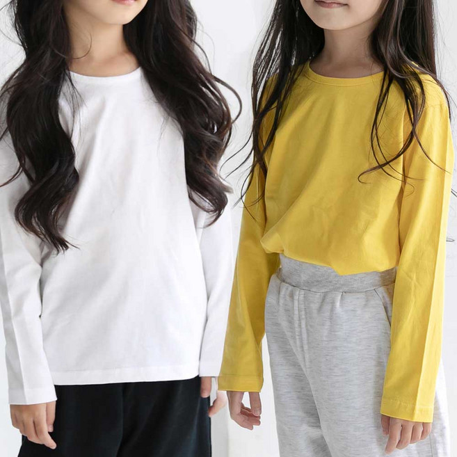 예루예나 아동용 라운드 세미루즈 기본 레이어드 긴팔 티셔츠 2p