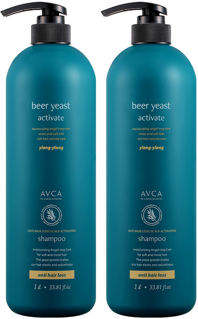 AVCA 啤酒酵母頭皮護理 緩解掉髮症狀 機能性洗髮精 依蘭依蘭香, 1L, 2個