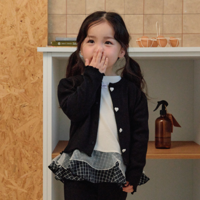 키키모라 아동용 하트 골지 가디건