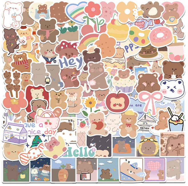 아이엔피 감성충만 방수 PVC 큐티베어 꾸미기 스티커 102종 세트 FE006, 혼합색상, 1세트