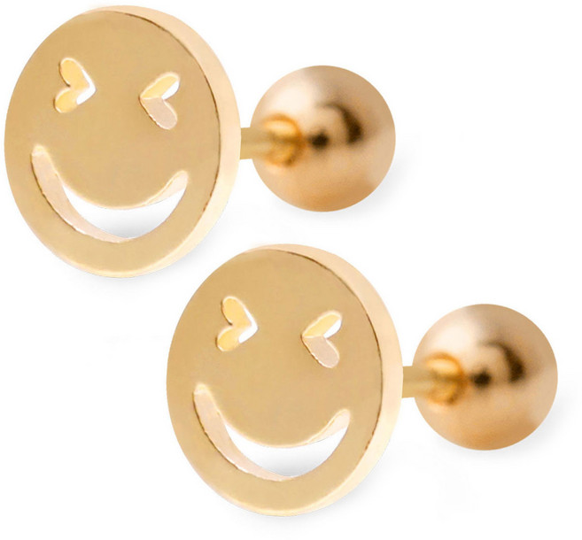 MINIART 女款 14K金笑臉耳針 2個 + 禮品盒 款式隨機