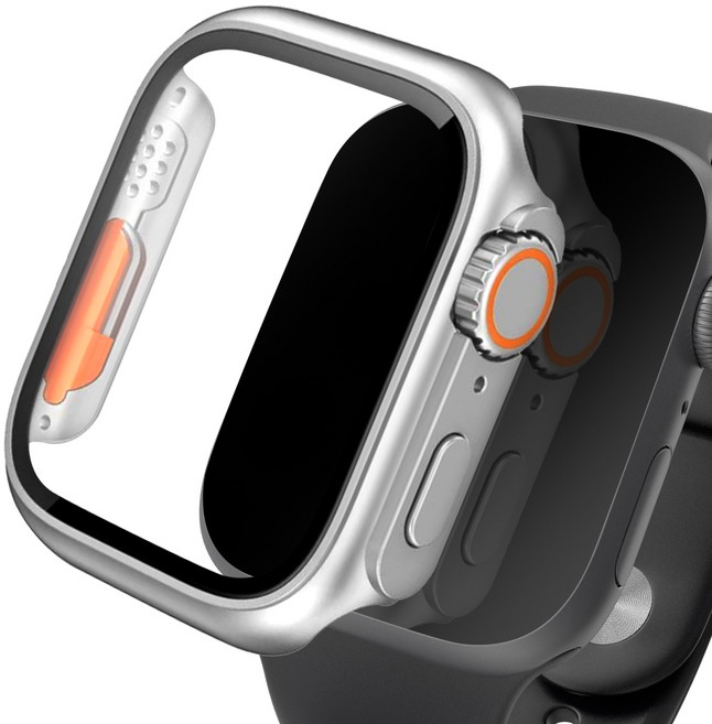 아이몰 애플워치 호환 울트라st 9H 강화유리 풀커버 프레임 케이스, 실버, 1개