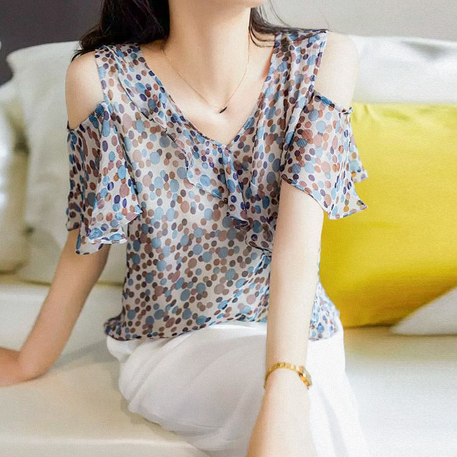 패션풀 버블 숄더 트임 블라우스 26789