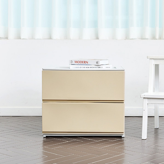 까사마루 트렌디 플렛 서랍장 와이드, 베이지, 2단