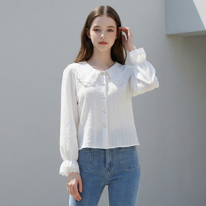 부루앤쥬디 여성용 빅 카라 버튼 블라우스 BBSDBL404B