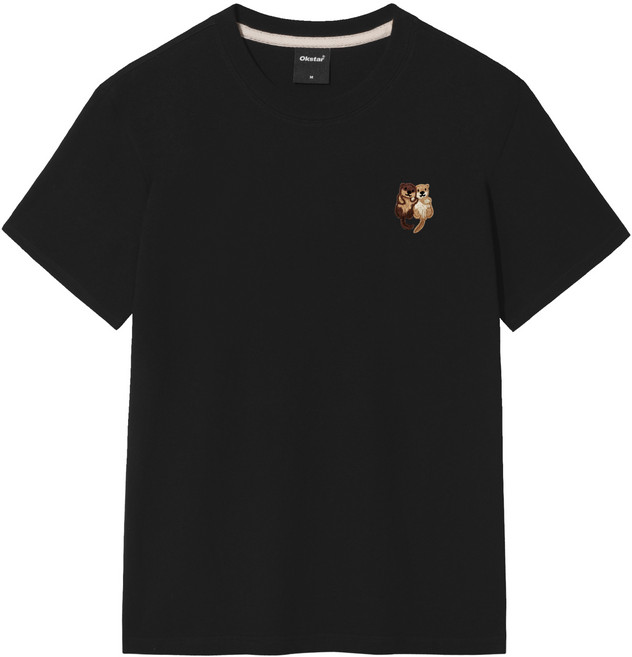 옥스타 남녀공용 통기성 해달 자수 반팔티