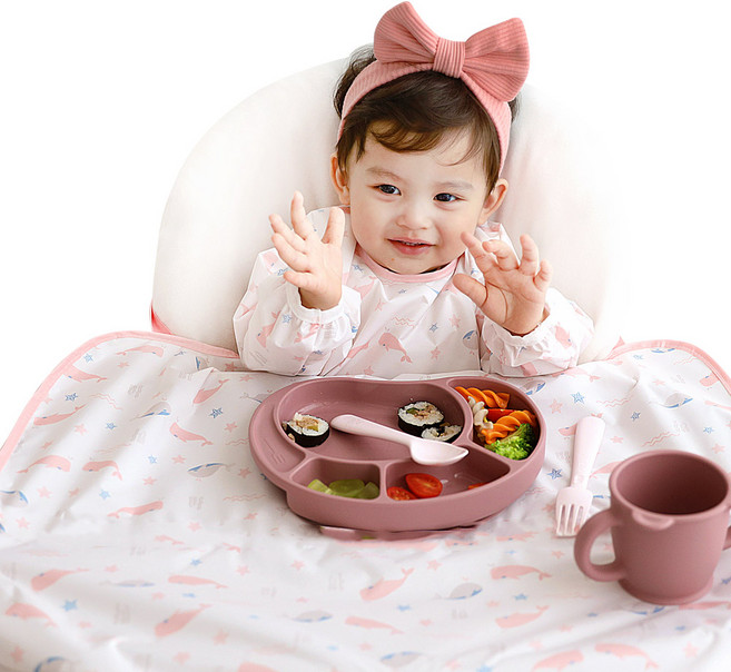 베이비클로 긴팔 일반형 이유식 턱받이, 고래핑크, 1개입, 1개