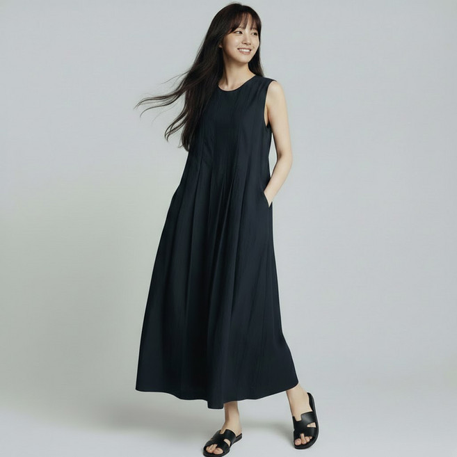 페이퍼먼츠 여성용 소레 핀턱 민소매 롱 원피스 14480