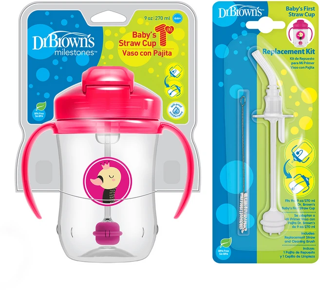 닥터브라운 추추 빨대컵 270ml + 교체킷 세트, 핑크, 1세트 - 쿠팡